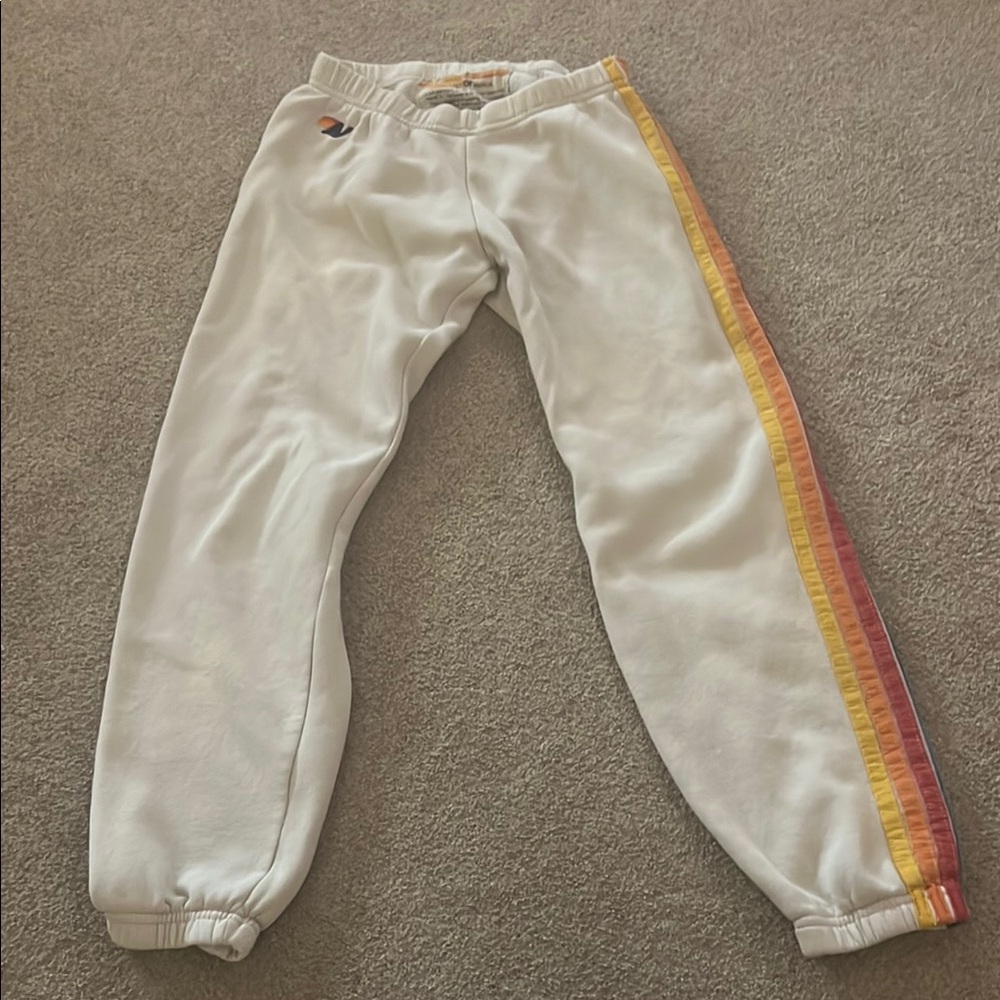 Aviator Nation White and Red Sweatpants with Elastic Cuffs